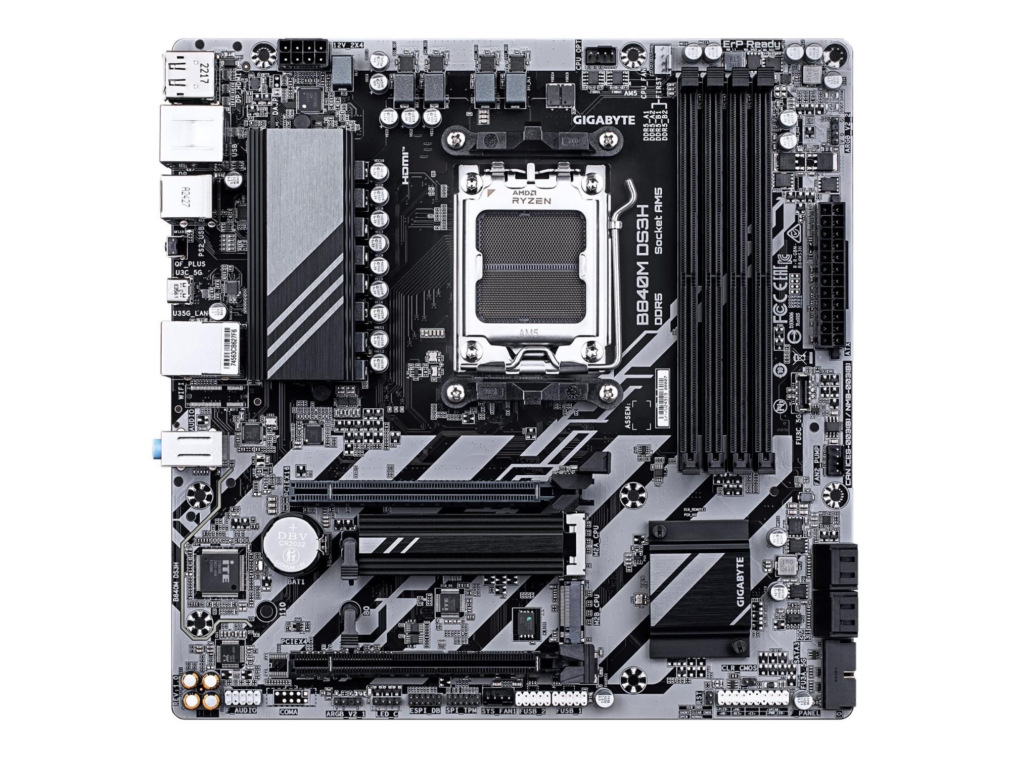 Gigabyte B840M DS3H - Motherboard - micro ATX - Socket AM5 - AMD B840 Chipsatz - USB-C 3.2 Gen 1, USB 3.2 Gen 1 - 2.5 Gigabit LAN - Onboard-Grafik (CPU erforderlich)
