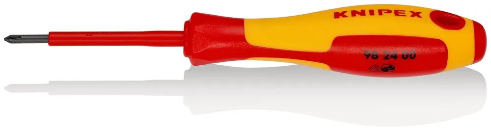KNIPEX Schraubendreher für Kreuzschlitzschrauben Phillips® isolierender Mehrkomponenten-Griff, VDE-geprüft brüniert 162 mm