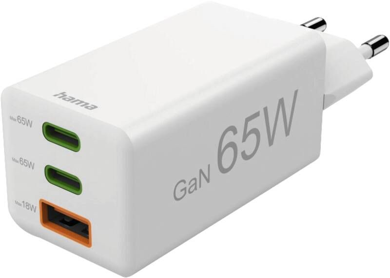 Hama 201996 Mini-Lader, GaN, 2 USB-C+1 A, 65W
