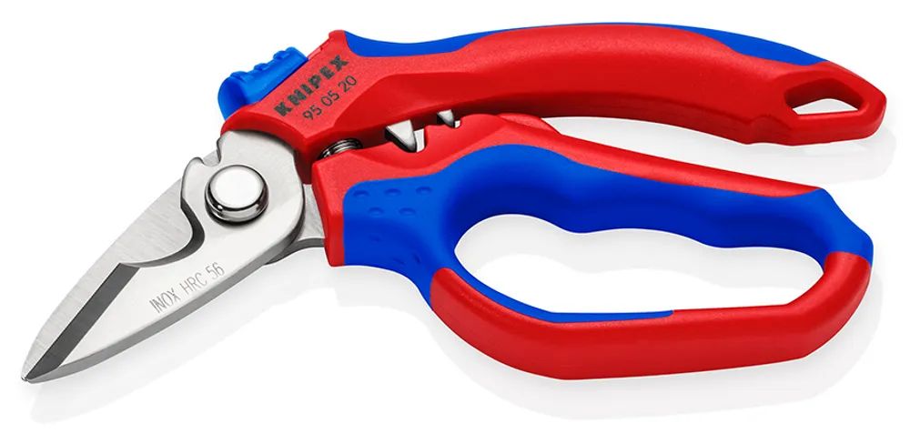 KNIPEX Gewinkelte Elektrikerschere mit Mehrkomponenten-Hüllen, glasfaserverstärkt spiegelpoliert 180 mm