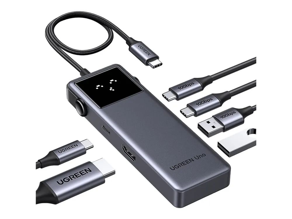 Ugreen Uno - Hub - 6-in-1 USB C - 1 x HDMI + 2 x USB-C 3.2 Gen 2 + 2 x USB-A 3.2 Gen 2 + 1 x USB-C (Spannungsversorgung)