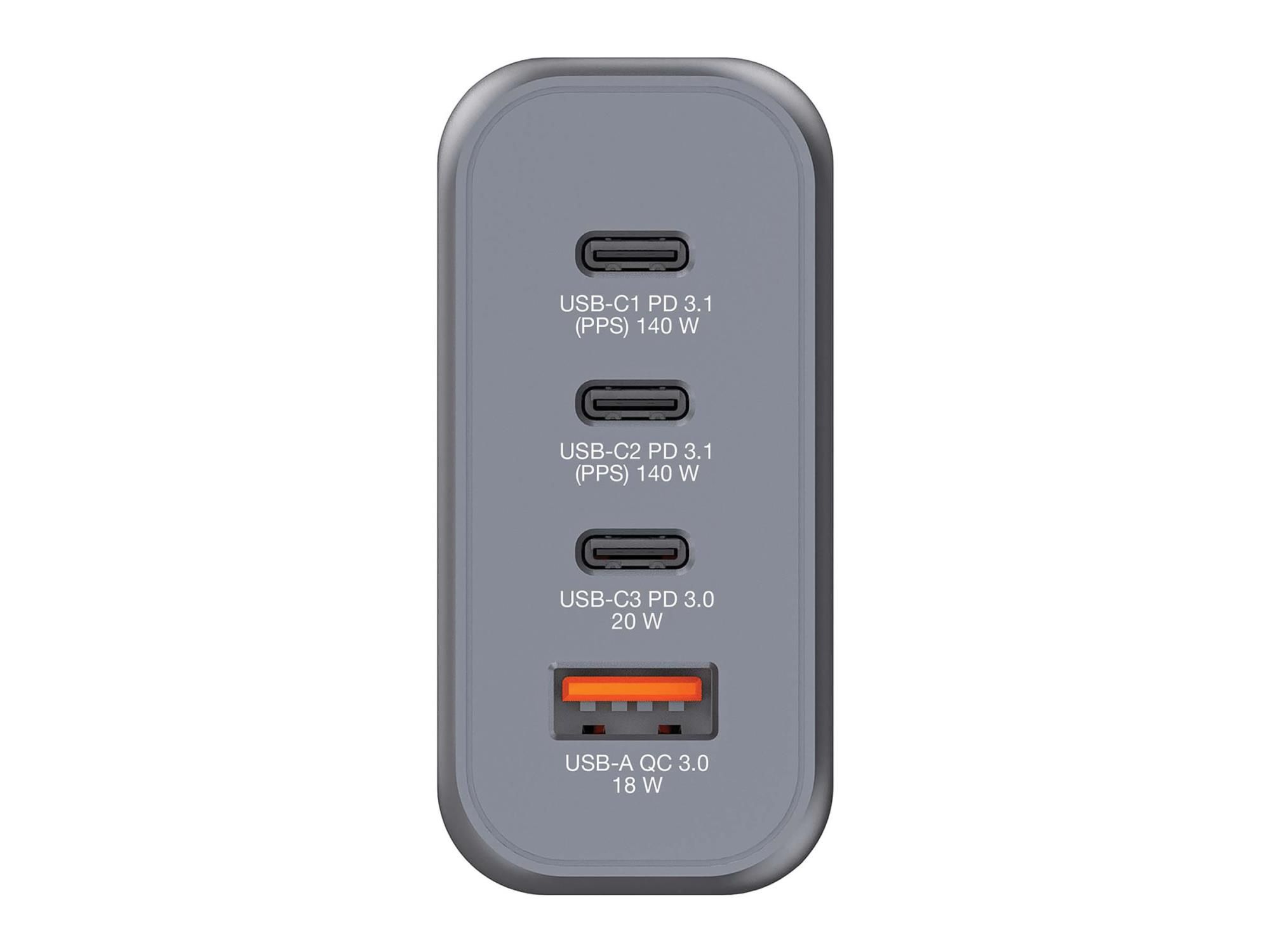 Verbatim Netzteil - GaN - 140 Watt - 5 A - PD 3.0, Power Delivery 3.1, QC 3.0, PD/PPS - 4 Ausgabeanschlussstellen (3 x USB-C, USB)