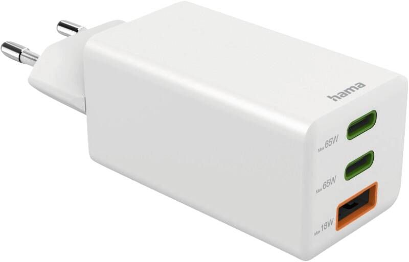 Hama 201996 Mini-Lader, GaN, 2 USB-C+1 A, 65W