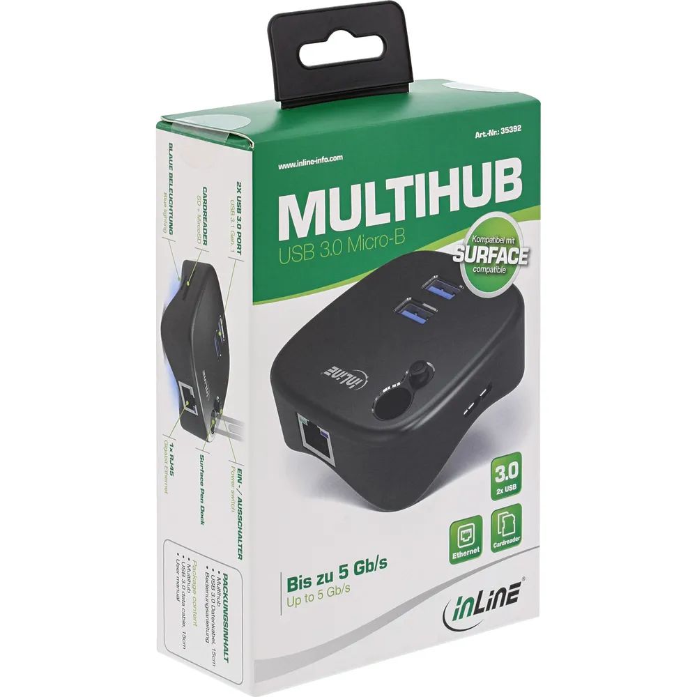 InLine USB 3.0 Multiadapter - 2xUSB-A - RJ45 - SD/MicroSD Cardreader - schwarz