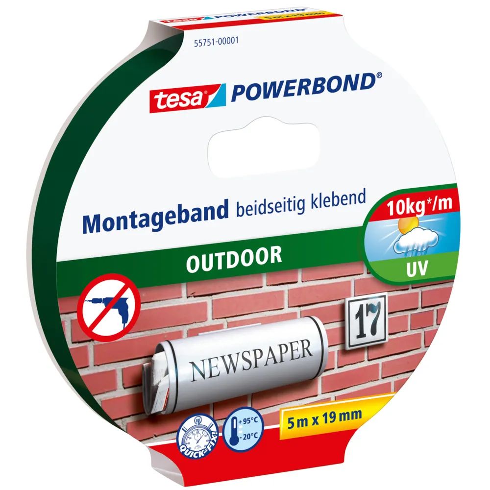 tesa® Powerbond OUTDOOR – 5m x 19mm, wetterfest & stark haftend