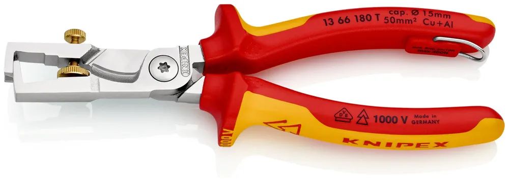 KNIPEX 13 66 180 T StriX® Abisolierzangen mit Kabelschere isoliert mit 2K-Hüllen 180 mm