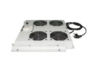 Intellinet 4-Fan Ventilation Unit for 19" Racks, Roof Mount, with Thermostat, Grey - Rack-Lüftereinsatz - mit 4 Lüfter, Thermostat - Wechselstrom 220/240 V - Grau, RAL 7035 - 48.3 cm (19")