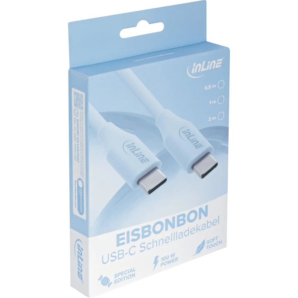 InLine USB 2.0 Kabel - USB-C Schnellladekabel 100W - Eisbonbon/blau 0,5m