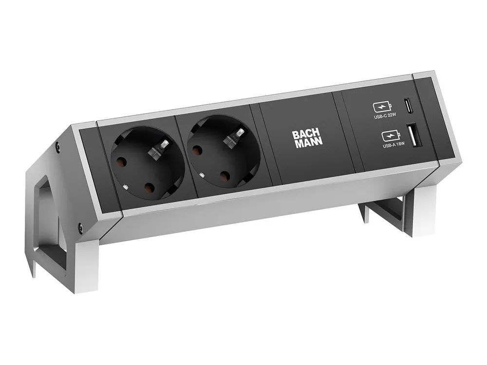 Bachmann DESK 2 - Steckdosenleiste - included mounting bracket - Wechselstrom 250 V - Eingabe, Eingang GST18 - Ausgangsanschlüsse: 2 (24 pin USB-C, USB, 2 x CEE 7/3)