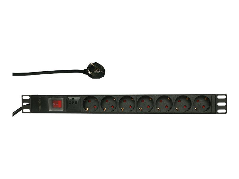 LogiLink Stromverteilungseinheit (Rack - einbaufähig) - Wechselstrom 250 V - 3500 Watt - Eingabe, Eingang CEE 7/7 - Ausgangsanschlüsse: 7 (Stromversorgung)