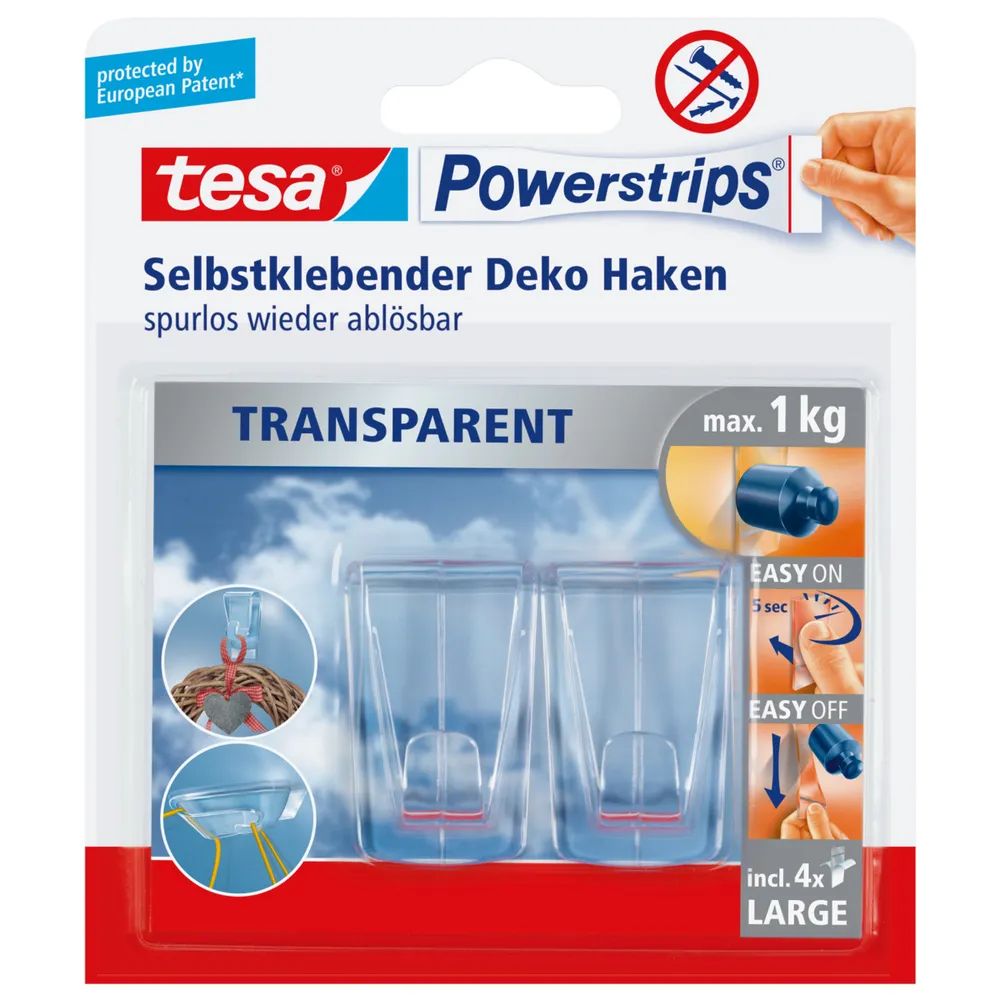 Tesa Powerstrips transparent Deco Haken Large