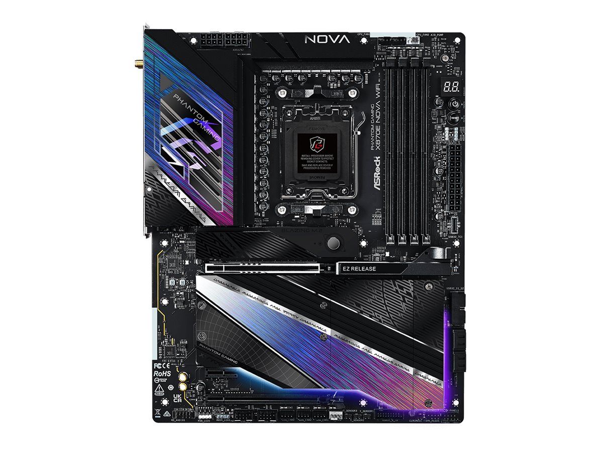ASRock Phantom Gaming X870E NOVA WiFi - Motherboard - ATX - Socket AM5 - AMD X870E Chipsatz - USB4, USB 3.2 Gen 1, USB 3.2 Gen 2, USB-C 3.2 Gen 2x2 - 5 Gigabit Ethernet, Wi-Fi 7, Bluetooth - Onboard-Grafik (CPU erforderlich)