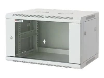 Intellinet Network Cabinet, Wall Mount (Standard), 6U, Usable Depth 350mm/Width 540mm, Grey, Assembled, Max 60kg, Metal & Glass Door, Back Panel, Removeable Sides, Suitable also for use on desk or floor, 19",Parts for wall install (eg screws/rawl plu