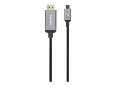 Manhattan USB-C to HDMI Cable, 4K@30Hz, 2m, Black, Male to Male, Three Year Warranty, Polybag - Adapterkabel - 24 pin USB-C männlich zu HDMI männlich - 2 m - Doppelisolierung - Schwarz - unterstützt 4K 60 Hz (3840 x 2160)