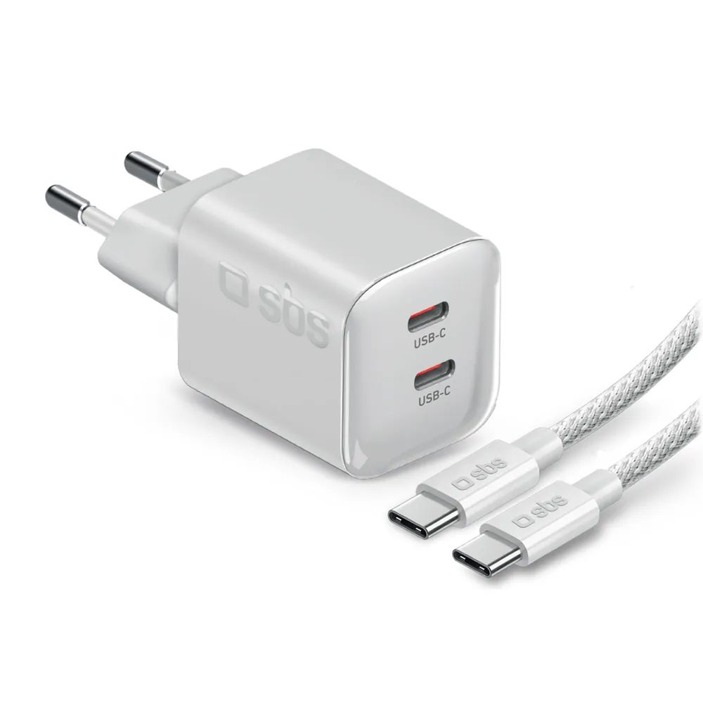 SBS GaN Netzlader, 2x USB-C PD, 100W, inkl. 1,5m USB-C-Kabel