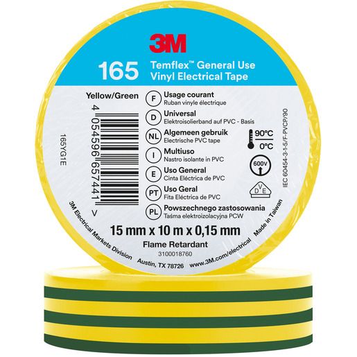3M PVC-ISOLIERBAND 15MM X 10M G/G / TEMFLEX 165 7100222491
