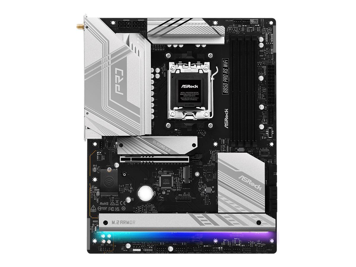 ASRock B850 Pro RS WiFI - Motherboard - ATX - Socket AM5 - AMD B850 Chipsatz - USB-C 3.2 Gen 2x2, USB-C 3.2 Gen2, USB-C 3.2 Gen 1, USB 3.2 Gen 1 - 2.5 Gigabit LAN, Bluetooth, Wi-Fi 6E - Onboard-Grafik (CPU erforderlich)