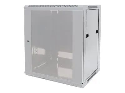 Intellinet Network Cabinet, Wall Mount (Standard), 9U, Usable Depth 260mm/Width 510mm, Grey, Flatpack, Max 60kg, Metal & Glass Door, Back Panel, Removeable Sides, Suitable also for use on desk or floor, 19", Parts for wall install (eg screws/rawl plu