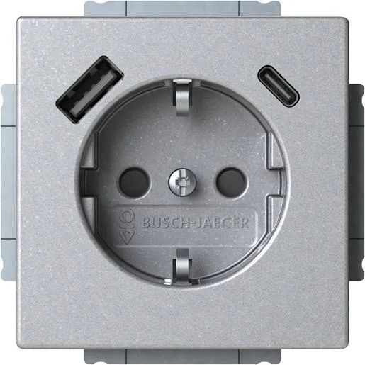 Busch-Jaeger SCHUKO/2XUSB-STD A+C ALUSILBER / BUSCH 20 EUCB2USBAC-83 2CKA002011A6304