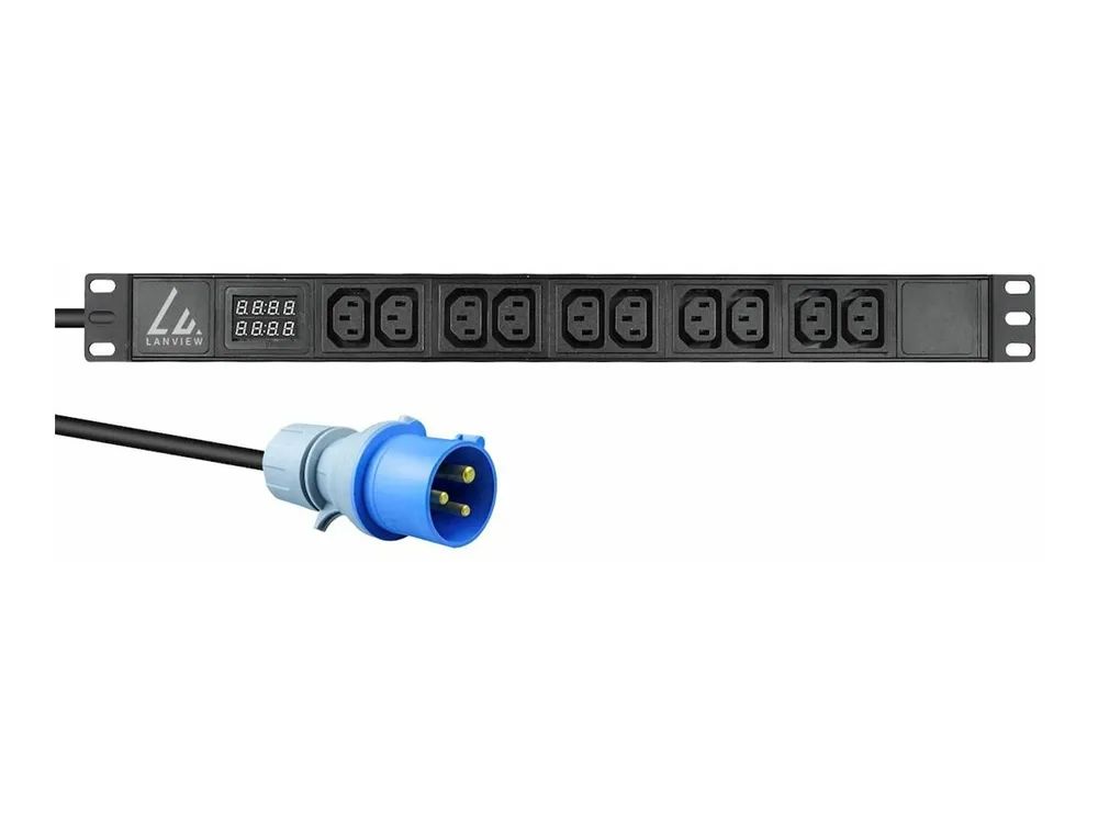 Lanview Steckdosenleiste (Rack - einbaufähig) - 16A, AMP meter - Wechselstrom 230 V - 1-phasig - Eingabe, Eingang IEC 60309 - Ausgangsanschlüsse: 10 (10 x IEC 60320 C13)