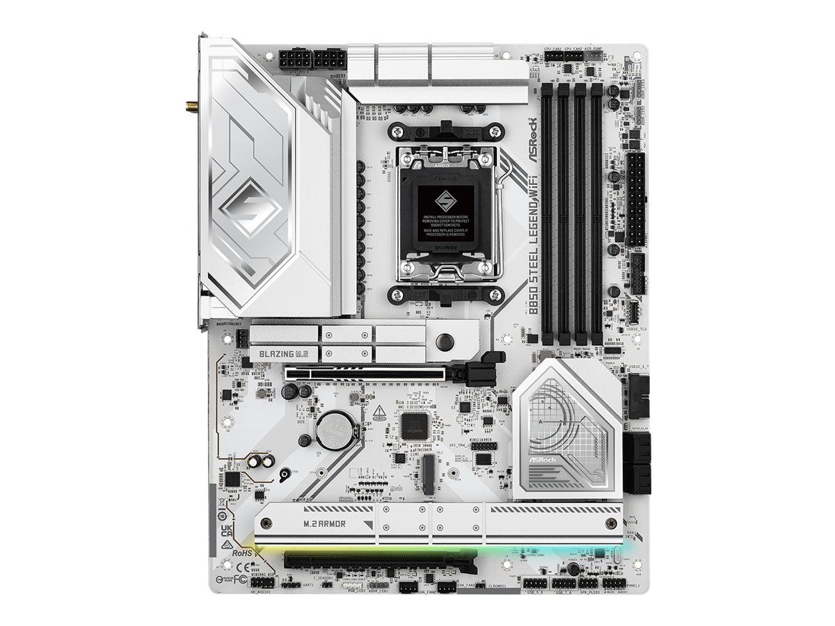 ASRock B850 STEEL LEGEND WIFI - Motherboard - ATX - Socket AM5 - AMD B850 Chipsatz - USB-C 3.2 Gen 2x2, USB-C 3.2 Gen 1 - Wi-Fi 7, Bluetooth, 2.5 Gigabit LAN - Onboard-Grafik (CPU erforderlich)