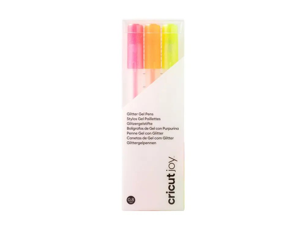 Cricut Joy - Tintenroller - Glitter Neon Yellow, Glitter Neon Pink, Glitter Neon Orange - Dunkel - Geltinte - 0.8 mm (Packung mit 3)