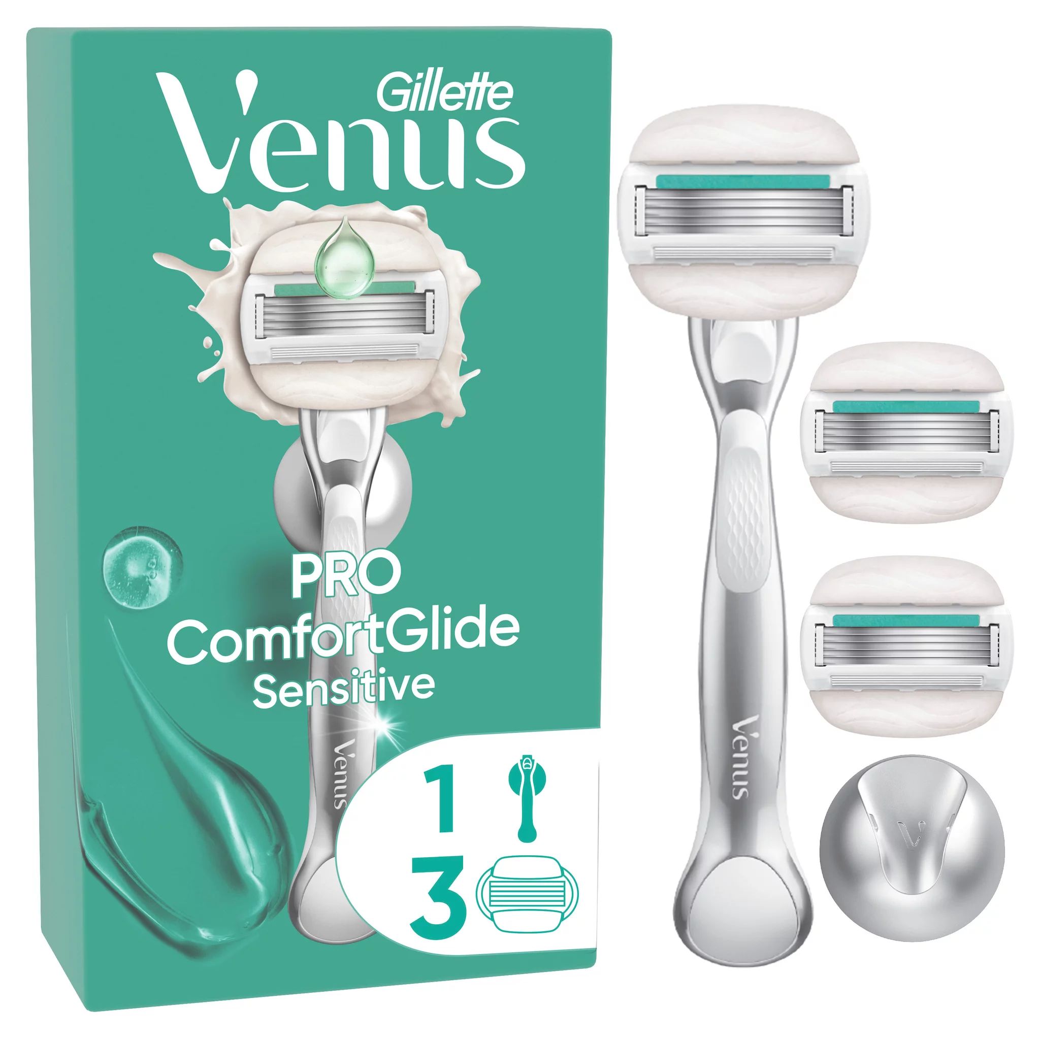 Gillette Venus Pro Comfortglide Sensitive Rasierer+3 Klingen+Duschhänger