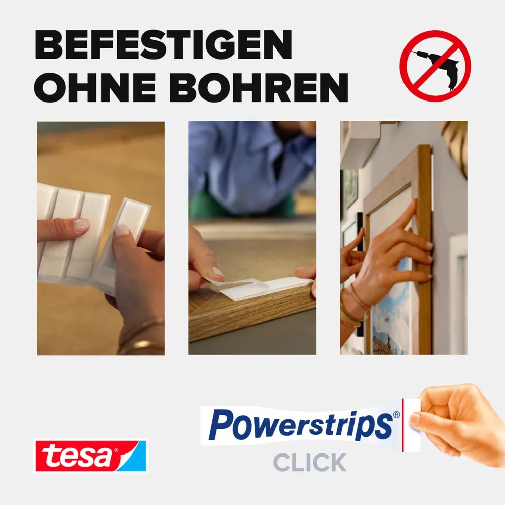 tesa® Powerstrips CLICK Klett-Klebepads, Medium 5,4 kg  (16 x 2 Stück)
