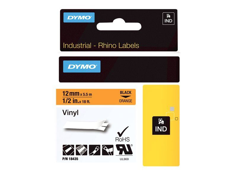 Dymo Selbstklebend - Schwarz auf Orange - Rolle (1,2 cm x 5,5 m)