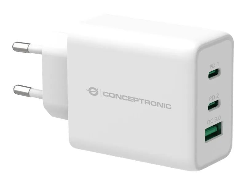 Conceptronic ALTHEA12W 3-Port 65W GaN USB PD Charger - Netzteil - 65 Watt - 5 A (USB, 2 x USB-C)
