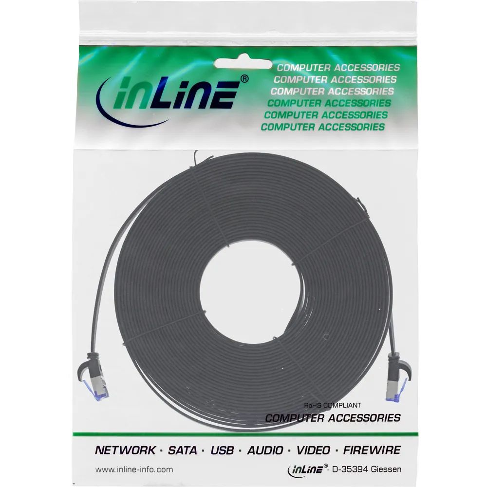 InLine Patchkabel flach - U/FTP - Cat.6A - TPE halogenfrei - schwarz - 7,5m