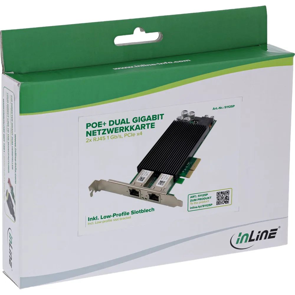 InLine Dual Gigabit Netzwerkkarte - 2x RJ45 1 Gb/s - PCIe x4 - PoE+