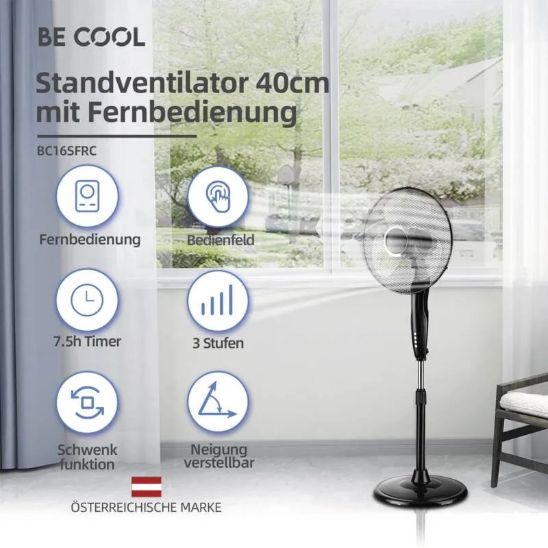 Be Cool STANDVENTILATOR 40CM MIT FB / BECOOL BC16SFRC SW BC16SFRC