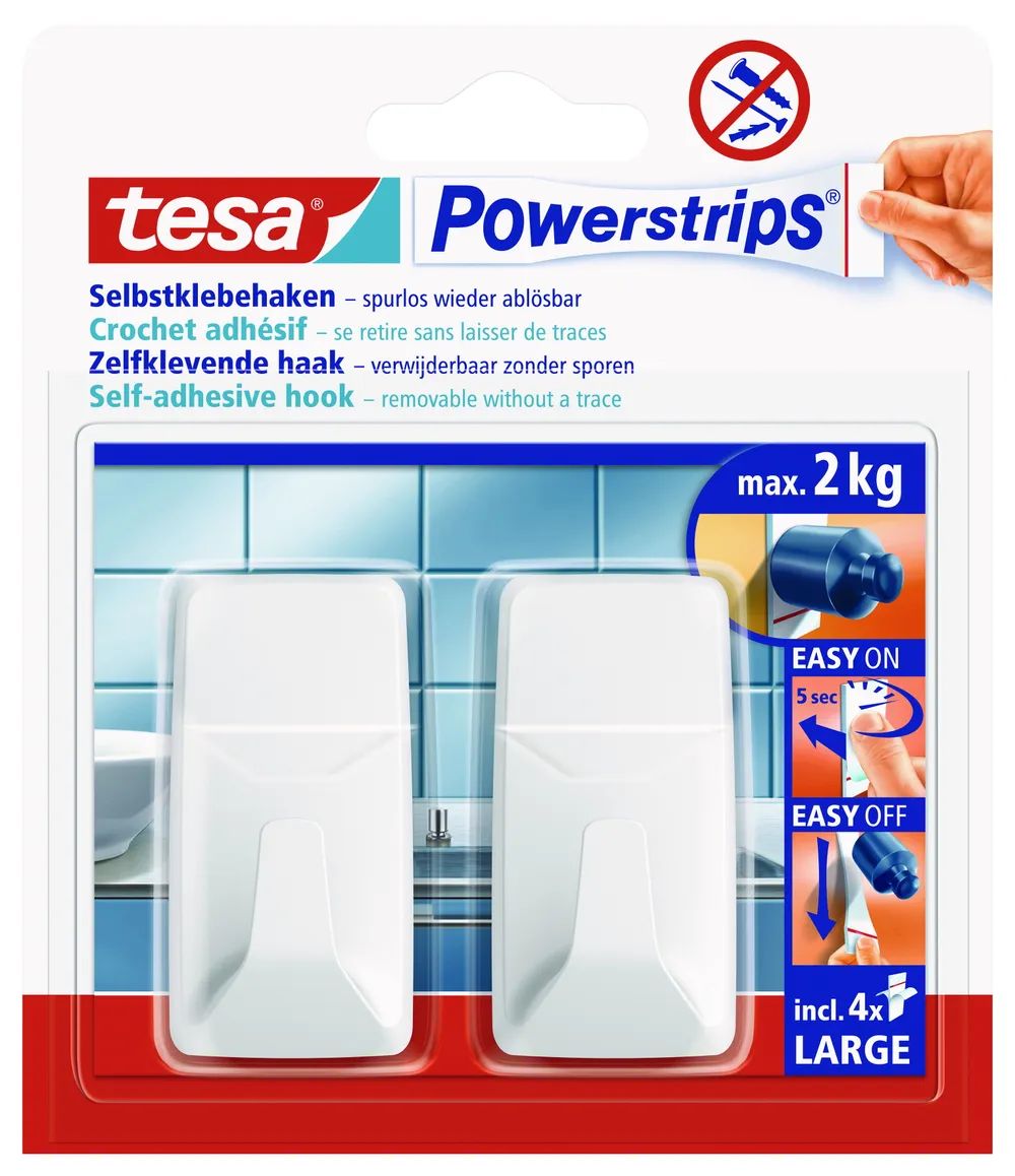 Tesa Powerstrips Haken L rechteckig weiß