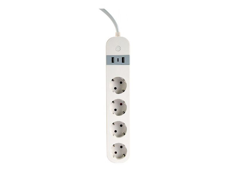Gembird TSL-PS-S4U-01-W - Smart Power-Steckdosenleiste - Wechselstrom 230 V - 3680 Watt - Wi-Fi - Eingabe, Eingang Typ F - Ausgangsanschlüsse: 4 (Typ F, 2 x USB, 24 pin USB-C)