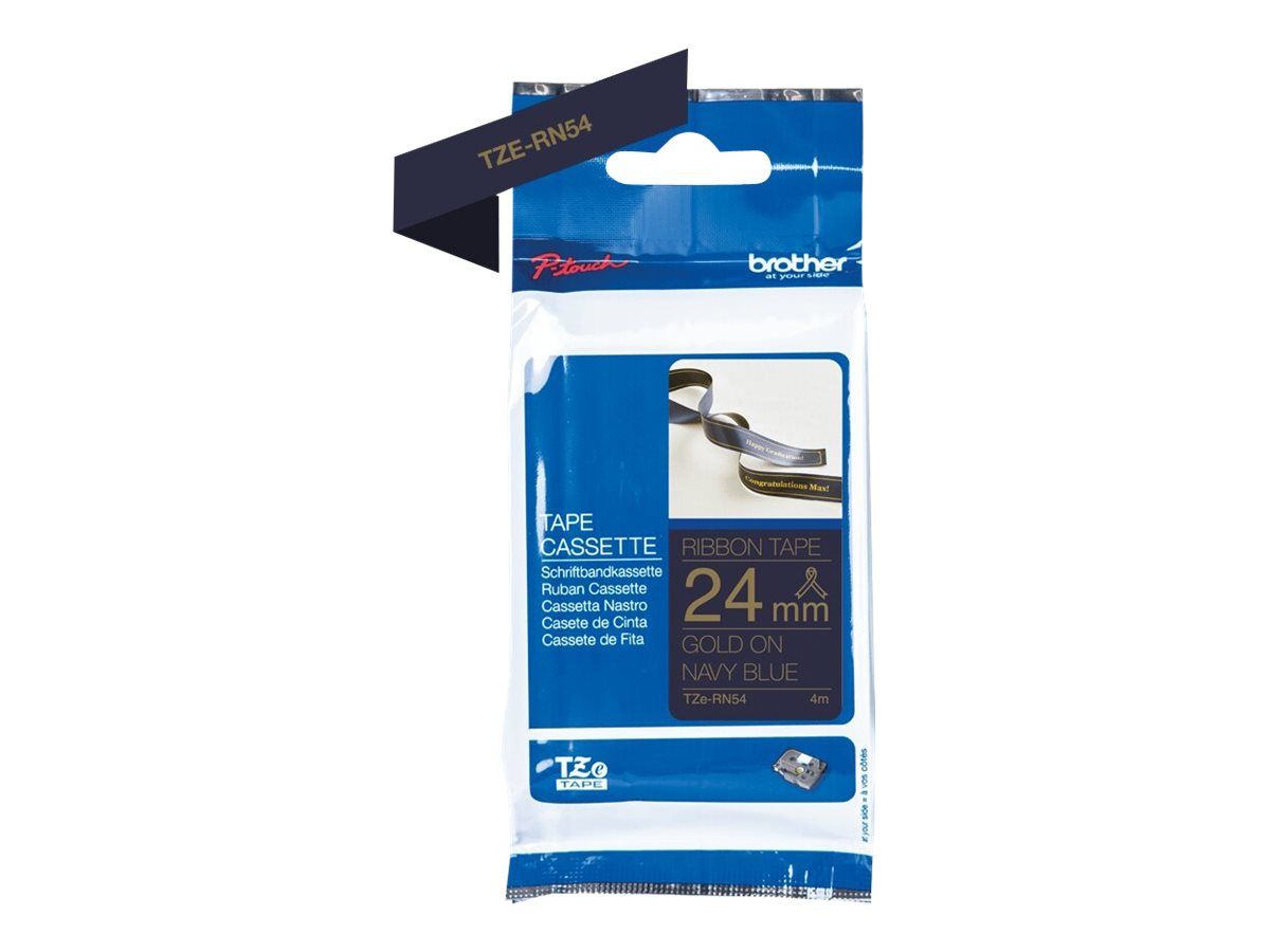Brother TZe-Rn54 - Seidig - Gold auf Marineblau - Rolle (2,4 cm x 4 m)