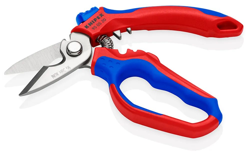 KNIPEX Gewinkelte Elektrikerschere mit Mehrkomponenten-Hüllen, glasfaserverstärkt spiegelpoliert 180 mm