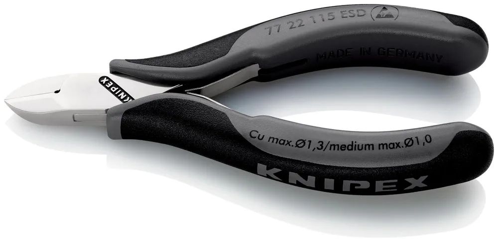 KNIPEX Elektronik-Seitenschneider ESD mit durchgestecktem Gelenk mit Mehrkomponenten-Hüllen 115 mm