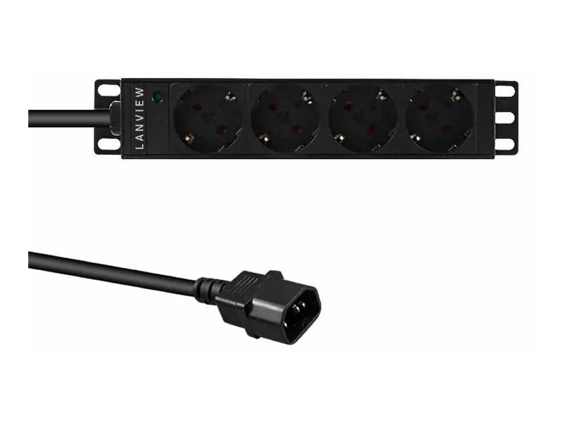 Lanview Steckdosenleiste (Rack - einbaufähig) - Wechselstrom 230 V - 1-phasig - Eingabe, Eingang IEC 60320 C14 - Ausgangsanschlüsse: 4 (4 x Stecker Typ F)