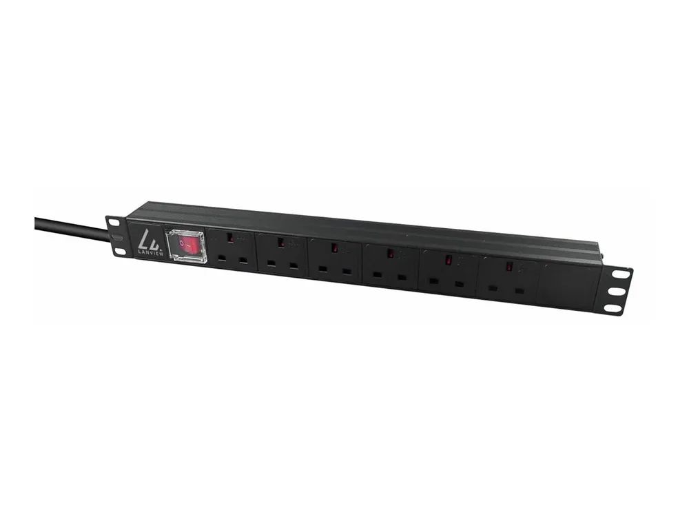 Lanview Steckdosenleiste (Rack - einbaufähig) - 13A - Wechselstrom 250 V - 2990 Watt - 1-phasig - Eingabe, Eingang Typ F - Ausgangsanschlüsse: 6 (Typ G)