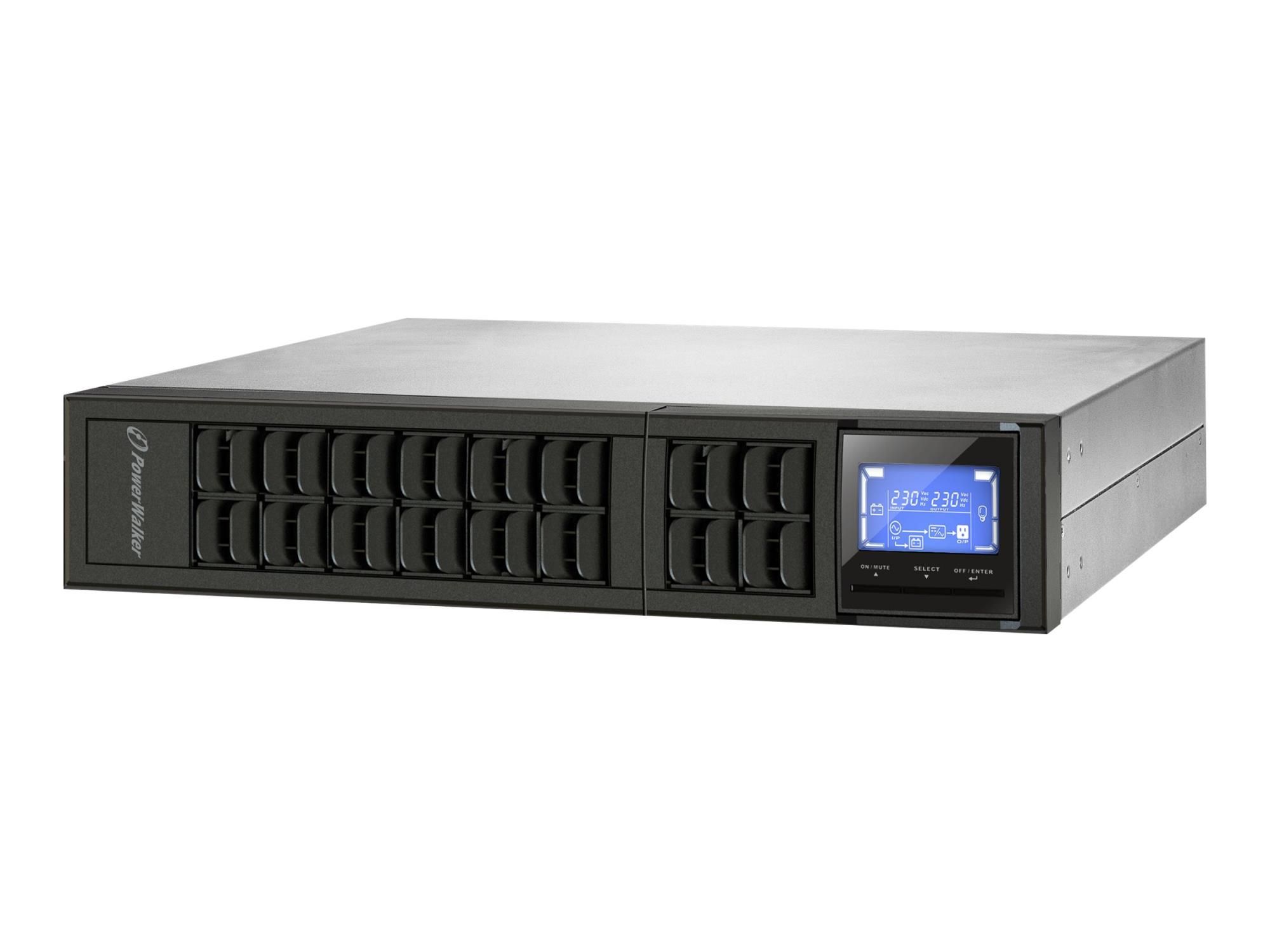 BlueWalker PowerWalker VFI 1000CRM LCD - USV (in Rack montierbar/extern) - 800 Watt - 1000 VA 9 Ah - RS-232, USB - Ausgangsanschlüsse: 3 - 2U - 48.3 cm (19")