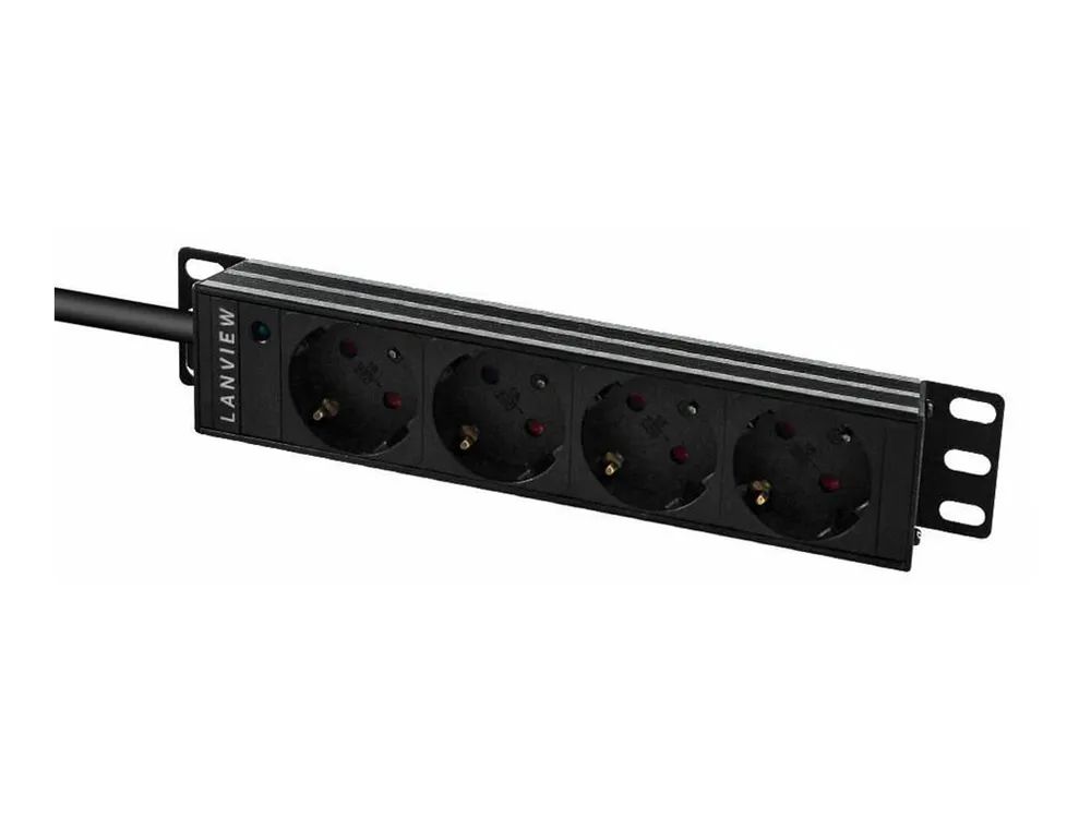 Lanview Steckdosenleiste (Rack - einbaufähig) - 13A - Wechselstrom 230 V - 1-phasig - Eingabe, Eingang Typ F - Ausgangsanschlüsse: 4 (Typ F)