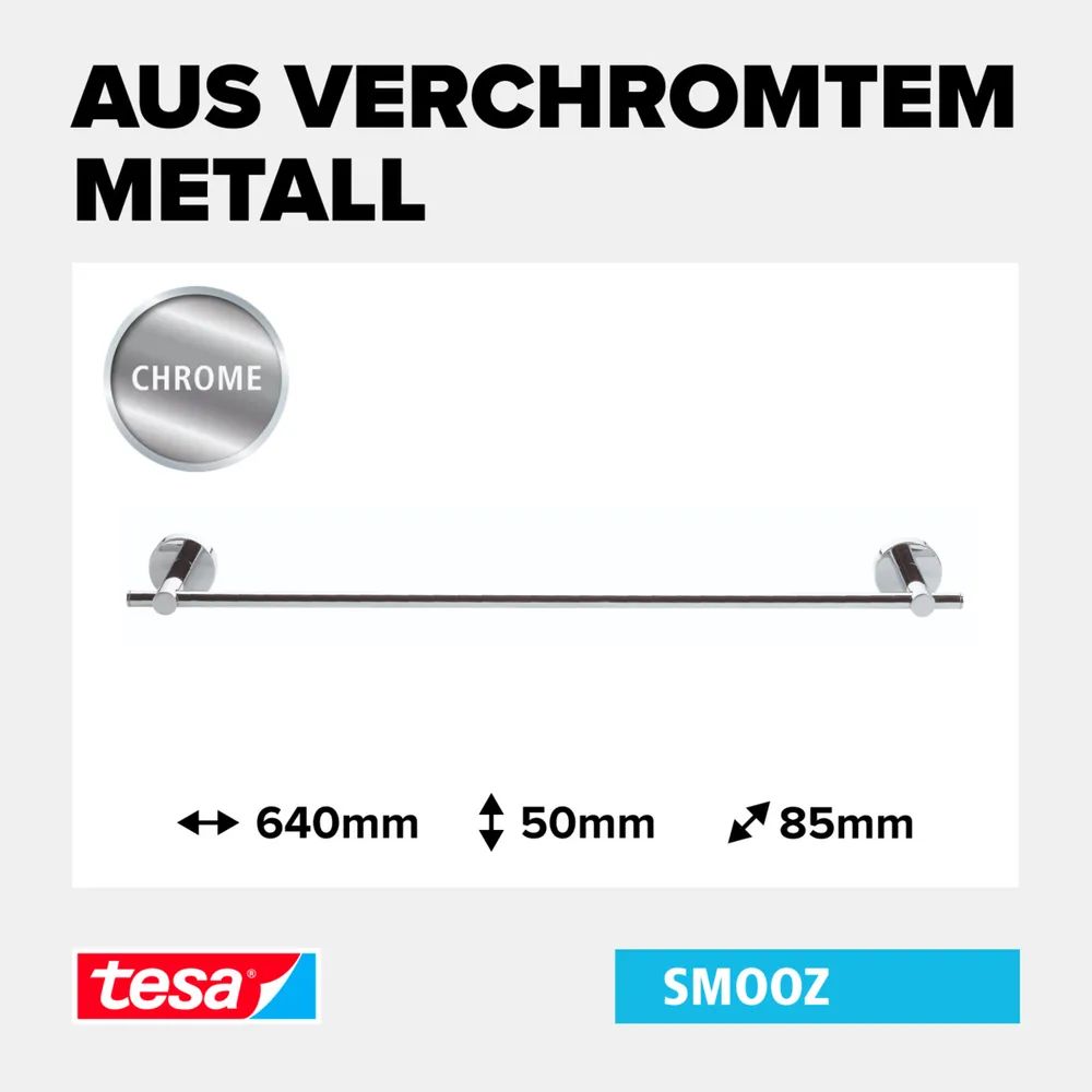 tesa® SMOOZ Handtuchstange Einzel, Edelstahloptik