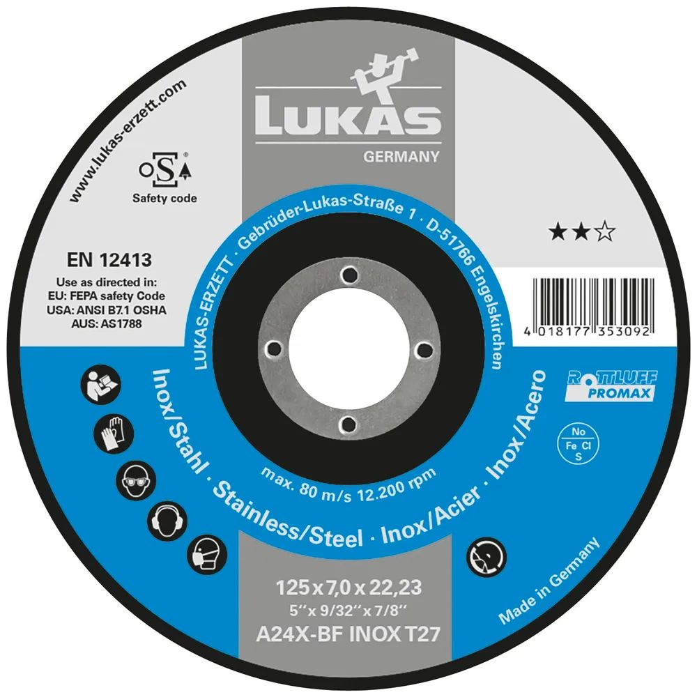 LUKAS Schruppscheibe Promax**gekröpft A24X-BF ø 125 x 6 mm Inox/Stahl