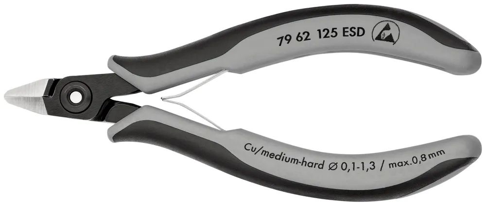 KNIPEX Präzisions-Elektronik-Seitenschneider ESD mit Mehrkomponenten-Hüllen brüniert 125 mm