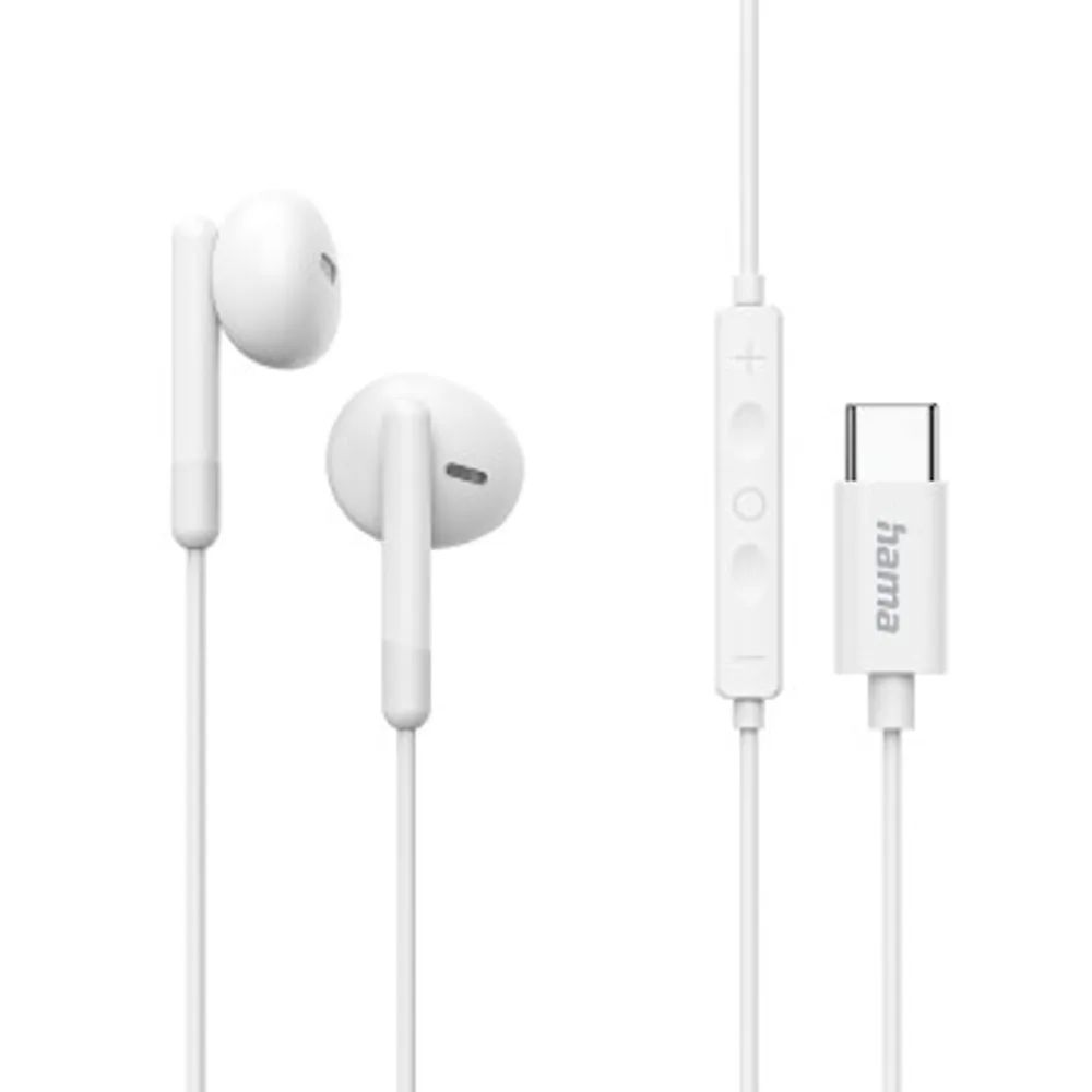 Hama Kopfhörer "Classy", Earbuds, Mikrofon, Kabelknickschutz, USB-C, Weiß