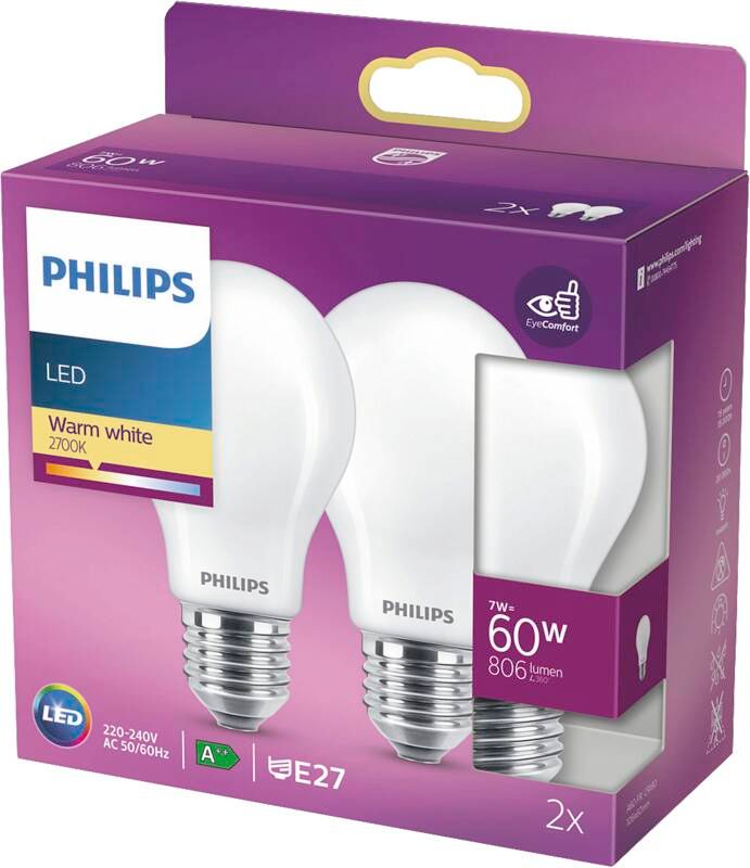 Signify Philips - LED-Lampe - Form: A60 - matt Finish - E27 - 7 W (Entsprechung 60 W)