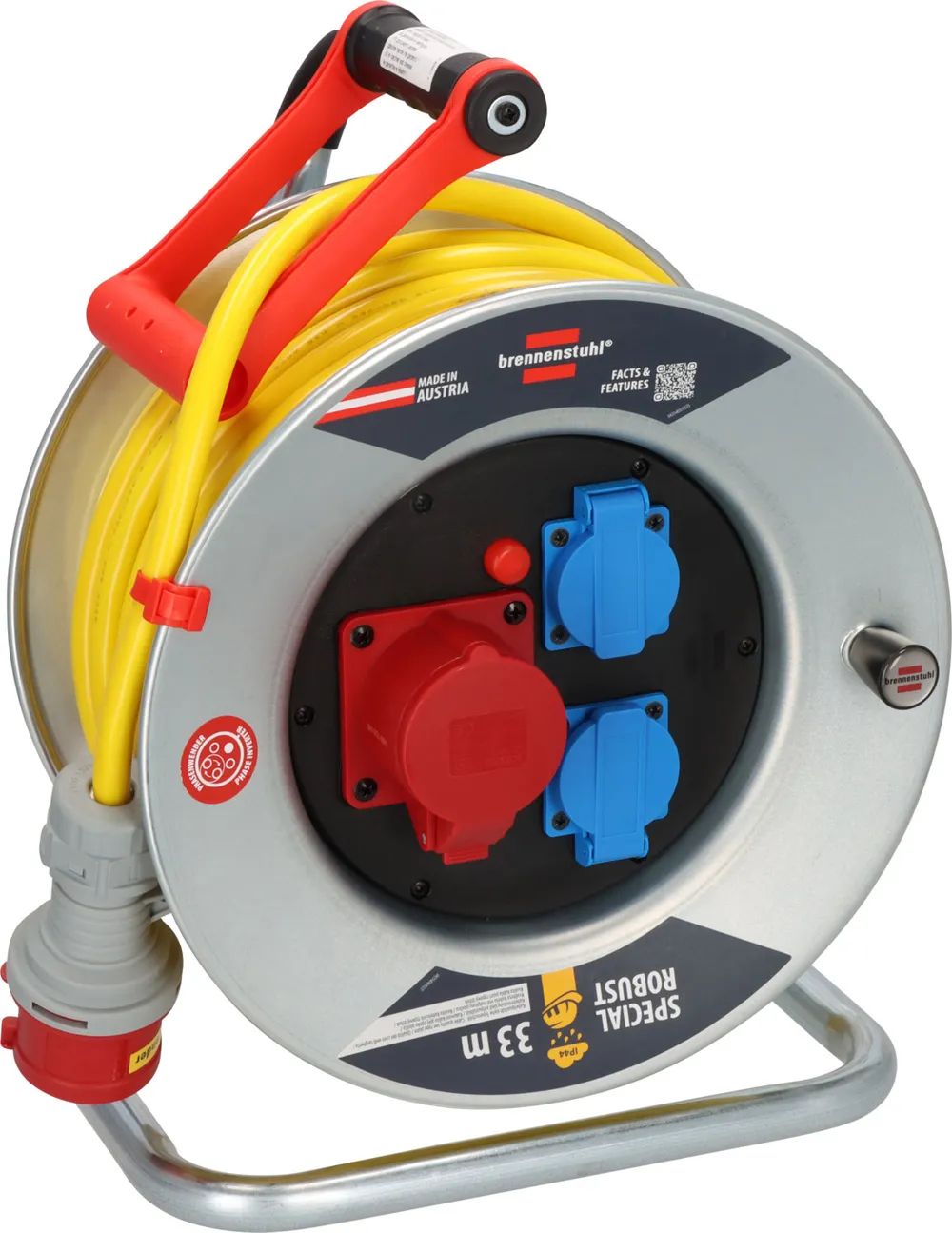 Hugo Brennenstuhl GmbH & Co. KG Professional CEE/5 Kabeltrommel SK 320 IP44 mit Phasenwender, 1xCEE/5 400V/16A, 2x Typ F, 33m AT-N07V3V3-F 5G2,5 gelb