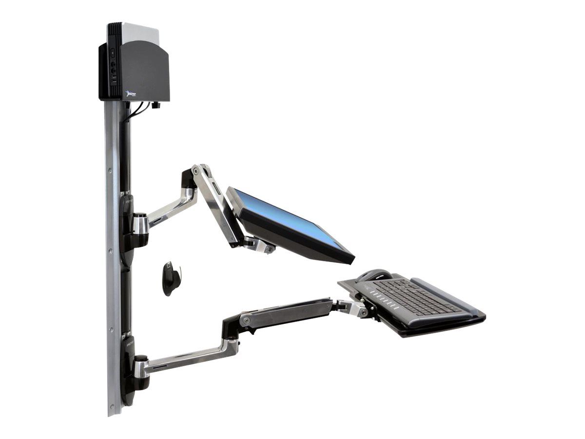 Ergotron LX - Befestigungskit (CPU-Halter, Maushalterung, 2 Schienenabdeckungen, Tastaturarm, 2 Kabelkanäle, Handgelenkkissen, Wandschiene 10", Wandschiene 34", Display-Befestigung, Mauspad) - für LCD-Display / PC-Ausrüstung - kleiner CPU-Halter - Sc