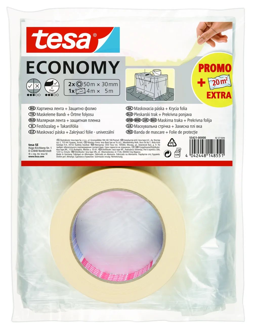tesa® Malerband Economy – 2er-Pack inkl. Abdeckfolie